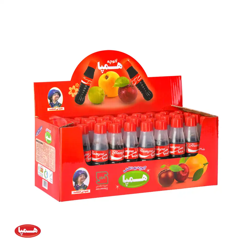Hampa Fruit leather in soda bottle shape open آلوچه نوشابه ای